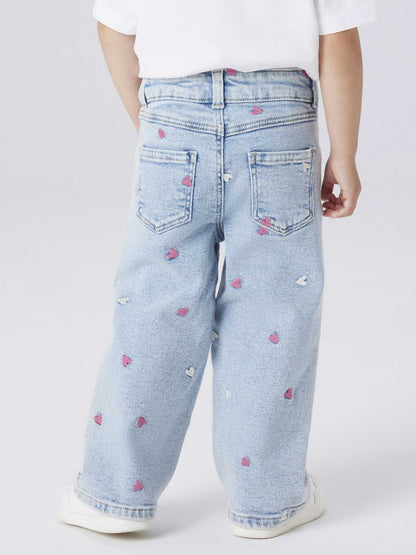 Jeans Name It NmfRose azzurri con ricami a cuori per bimbi unisex