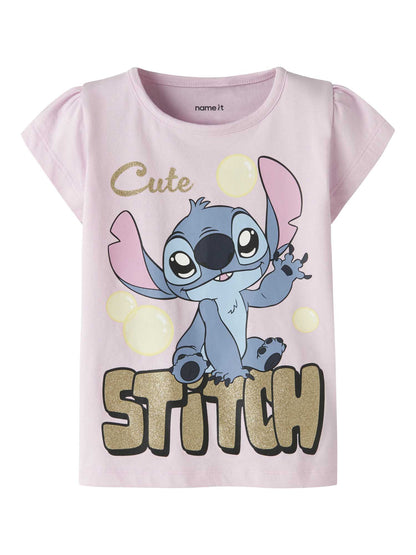 T-shirt unisex bambino Name It con stampa Stitch rosa