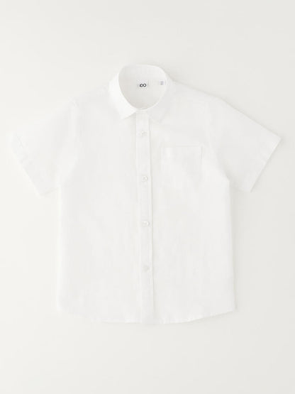 Ido camicia in lino e cotone bianca unisex bambino