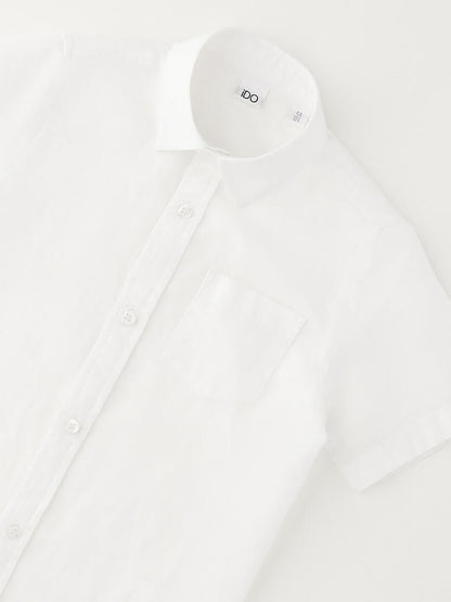 Ido camicia in lino e cotone bianca unisex bambino