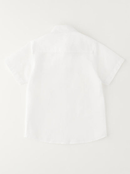 Ido camicia in lino e cotone bianca unisex bambino