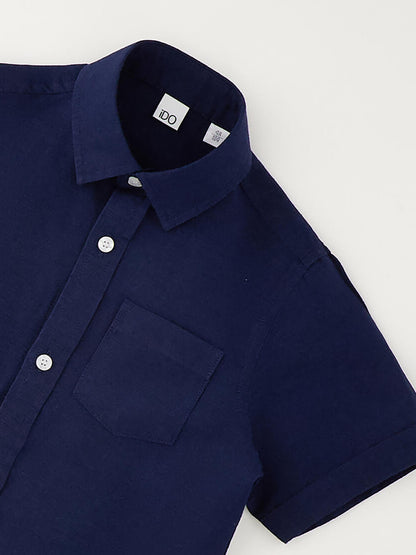 Ido camicia unisex bambino in lino e cotone blu