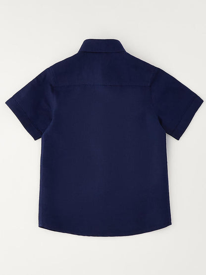 Ido camicia unisex bambino in lino e cotone blu