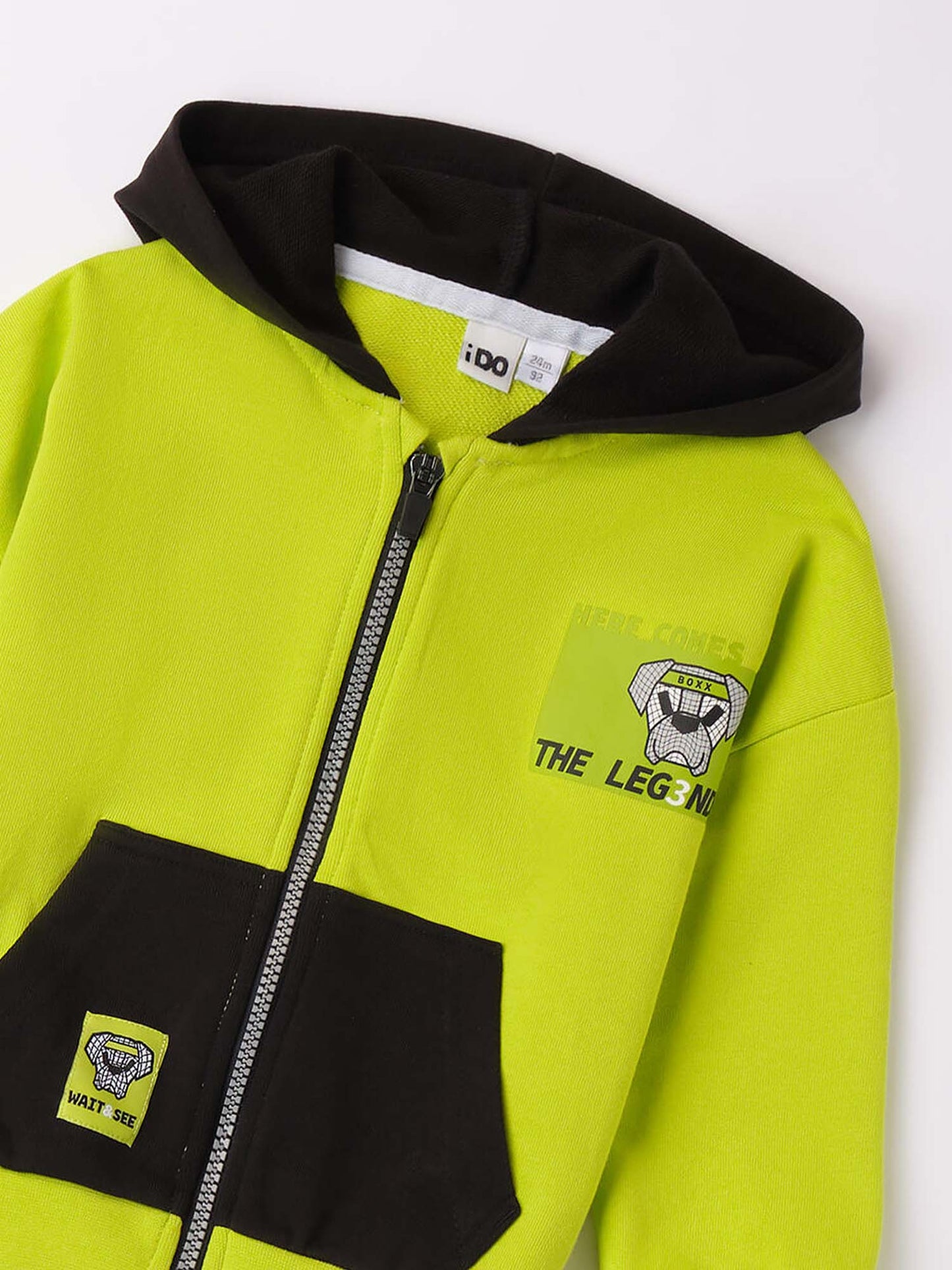 FELPA CON CAPPUCCIO E ZIP IDO BAMBINO LIME