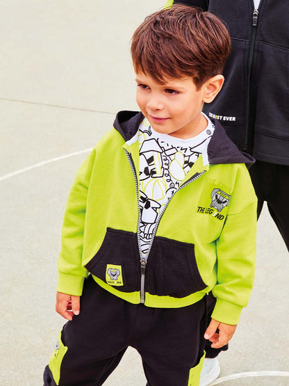 FELPA CON CAPPUCCIO E ZIP IDO BAMBINO LIME