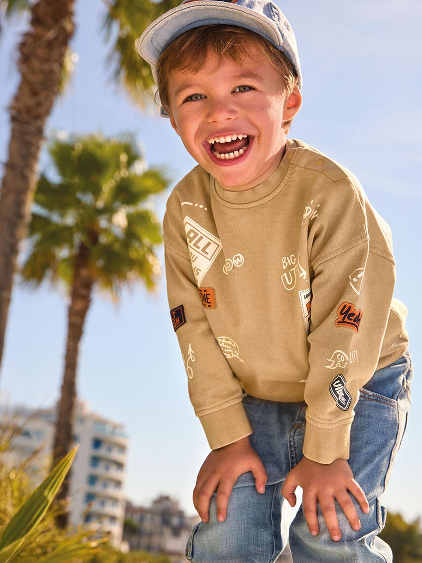 Felpa girocollo beige unisex bambino Ido