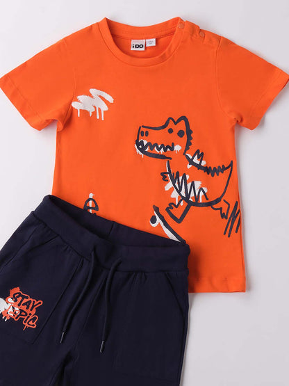 IDO T-SHIRT+BERMUDA - ARANCIO-BLU