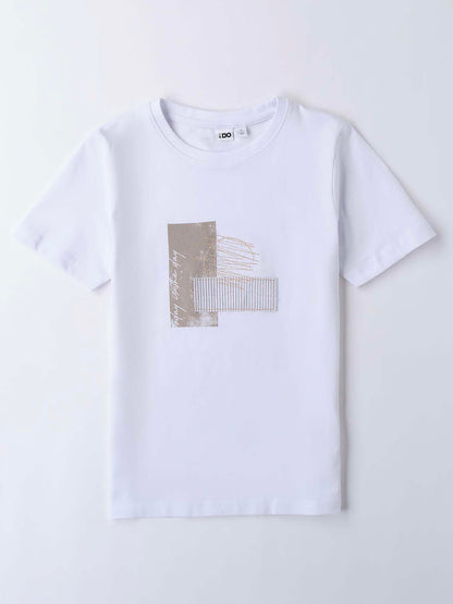 T-SHIRT CON PACH IDO RAGAZZO BIANCO BEIGE