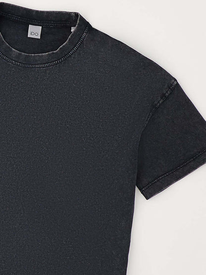 Ido T-shirt delavé unisex bambino in nero
