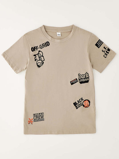 T-shirt a maniche corte unisex per bambini color beige di Ido