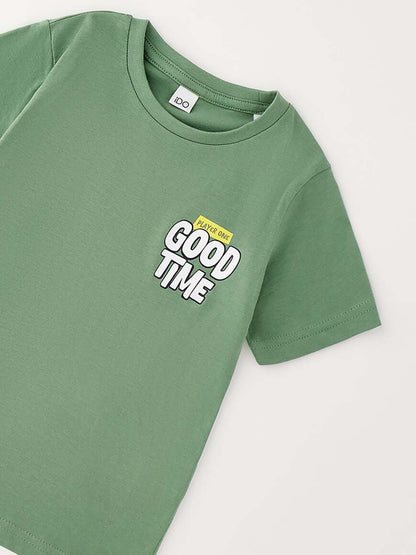 T-shirt verde unisex bambino Ido 4G438 4921 a maniche corte