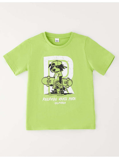 T-shirt maniche corte unisex bambino in verde Ido 4G446 G2