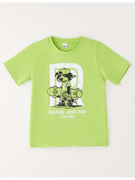 T-shirt maniche corte unisex bambino in verde Ido 4G446 G2