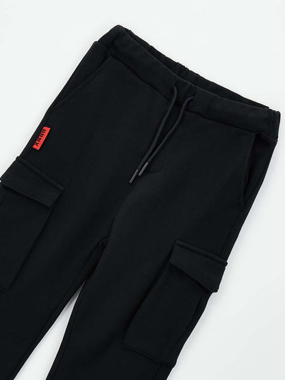 Pantaloni cargo felpati neri unisex bambino di Ido