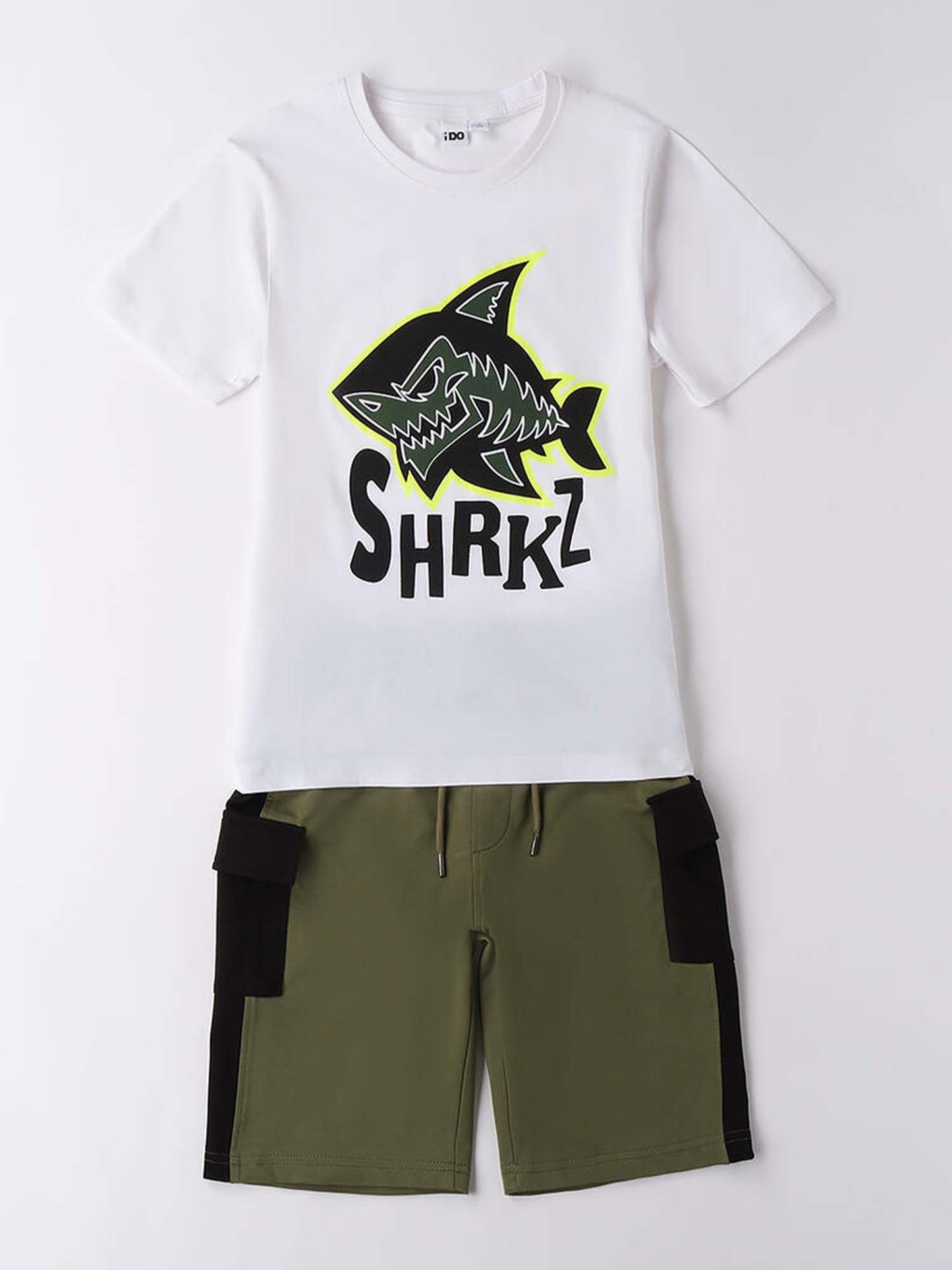 IDO T-SHIRT+SHORT - BIANCO-VERDE