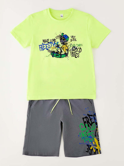 Completo t-shirt e short unisex bambino in giallo