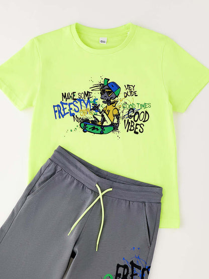 Completo t-shirt e short unisex bambino in giallo