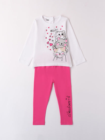 T-SHIRT CON LEGGINS IDO BAMBINA BIANCO FUXIA