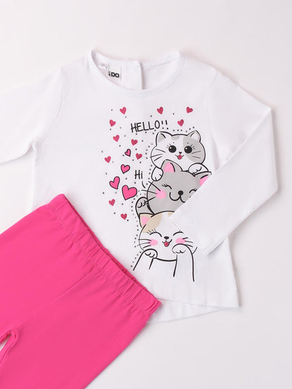 T-SHIRT CON LEGGINS IDO BAMBINA BIANCO FUXIA