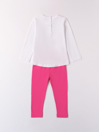T-SHIRT CON LEGGINS IDO BAMBINA BIANCO FUXIA