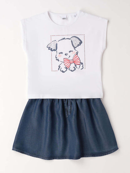 Completo unisex bambino Ido con t-shirt e gonna multicolore