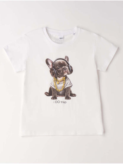 T-shirt bianca a maniche corte unisex bambino Ido