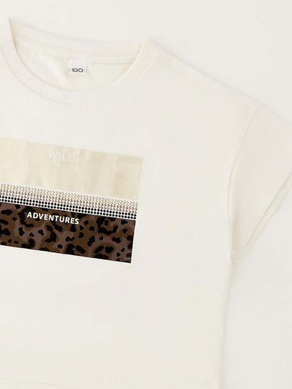 T-shirt beige unisex bambino Ido per la primavera-estate