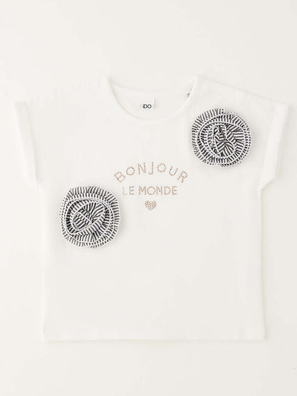 T-shirt bianca a maniche corte unisex bambino Ido