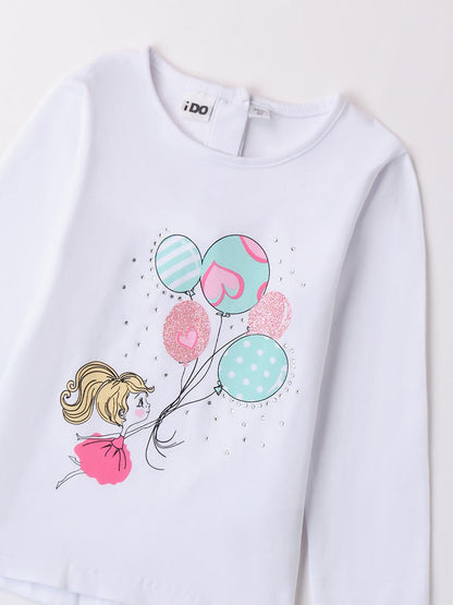 T-SHIRT CON STAMPA E STRASS IDO BAMBINA BIANCO