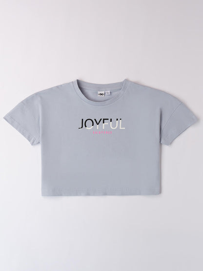 T-SHIRT CON STAMPA IDO RAGAZZA CELESTE