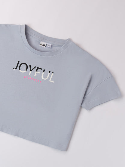 T-SHIRT CON STAMPA IDO RAGAZZA CELESTE