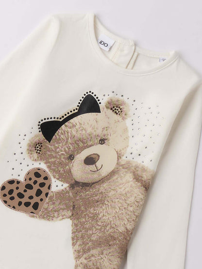 MAGLIA MANICA LUNGA CON ORSETTO iDO DA BAMBINA BIANCO