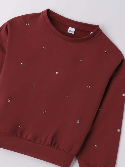 FELPA CON BORCHIE iDO DA BAMBINA BORDEAUX