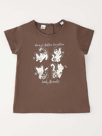 T-shirt unisex bambino Ido in marrone dalla linea versatile