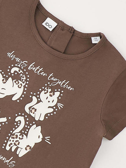T-shirt unisex bambino Ido in marrone dalla linea versatile