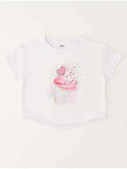 T-shirt bianca a maniche corte unisex bambino Ido