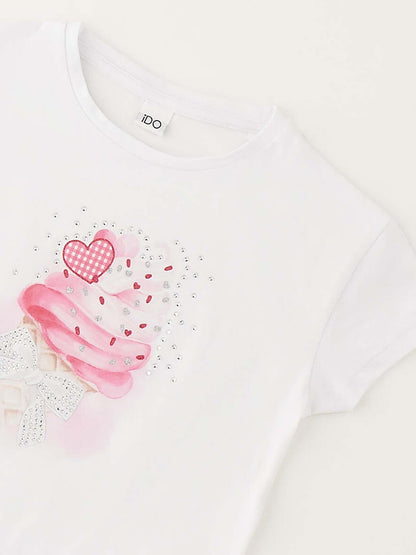 T-shirt bianca a maniche corte unisex bambino Ido