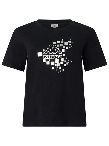 T-SHIRT CON STAMPA LAMINATA KAPPA DONNA NERO