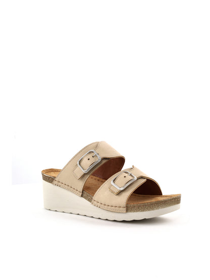 Tiglio Ciabatte donna Tropea beige con risvolto in eco-pelliccia