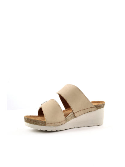 Tiglio Ciabatte donna Tropea beige con risvolto in eco-pelliccia