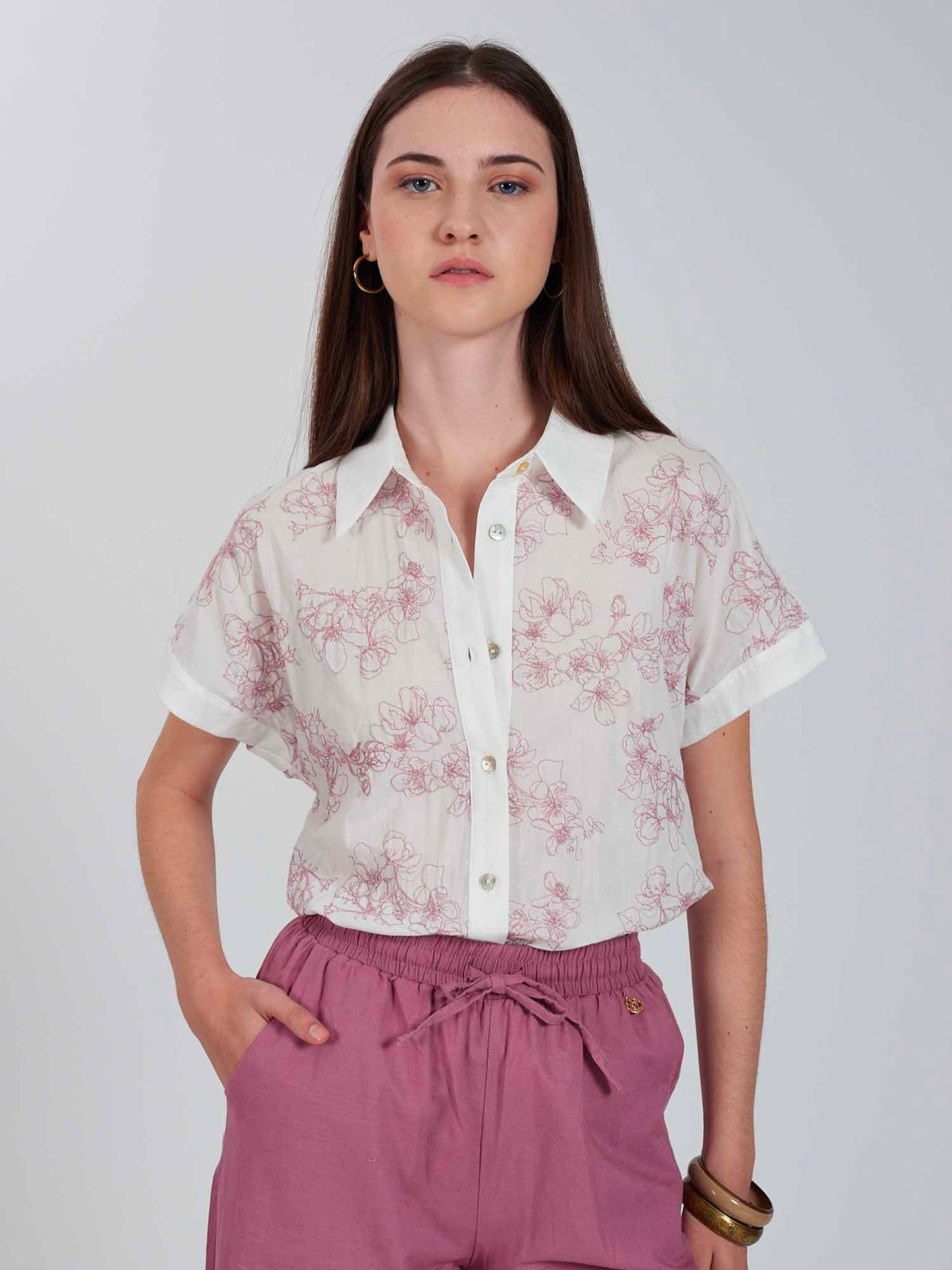 CAMICIA CON RICAMO YES ZEE DONNA BIANCO