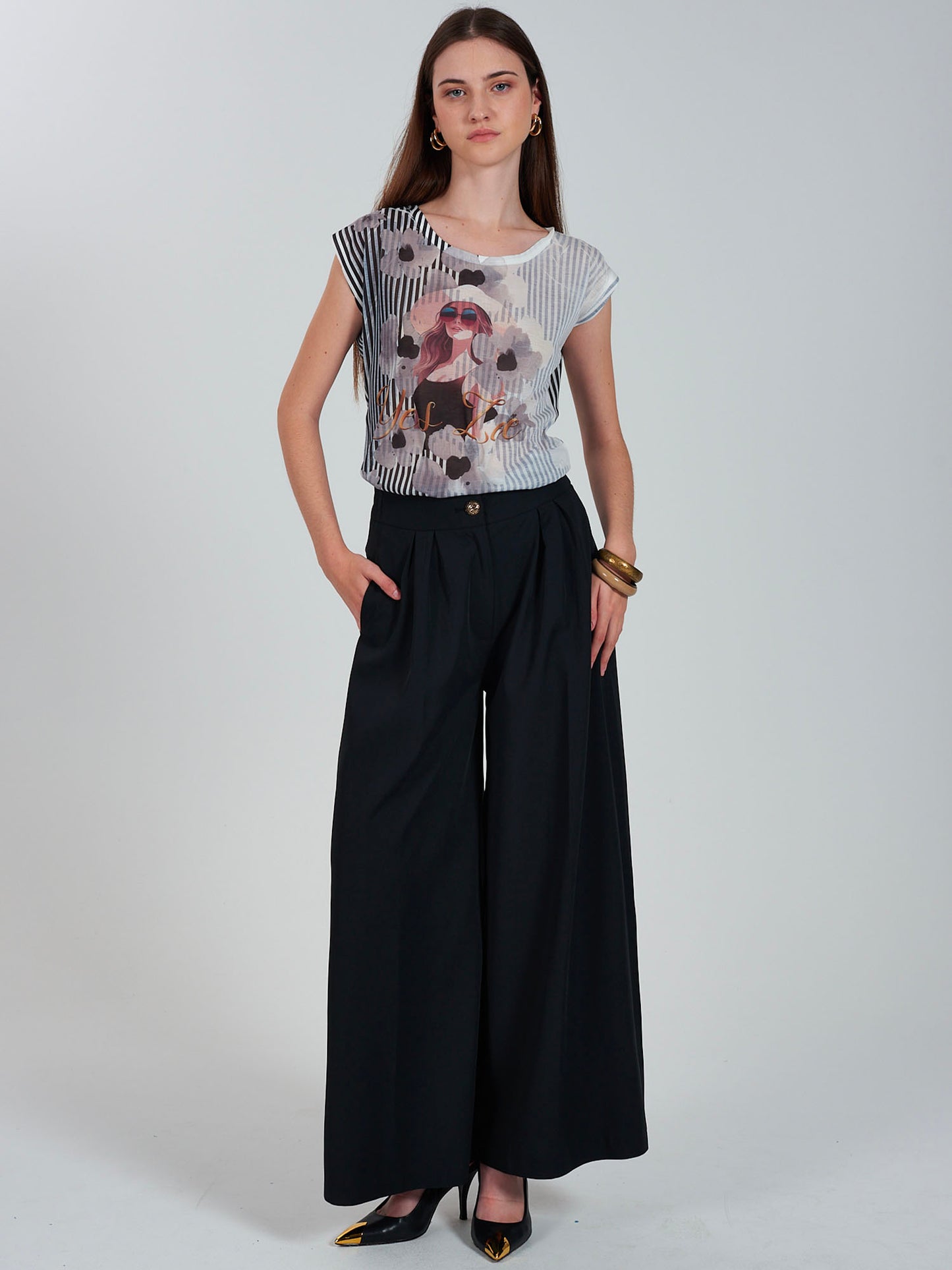 T-SHIRT CON STAMPA YES ZEE DONNA NERO