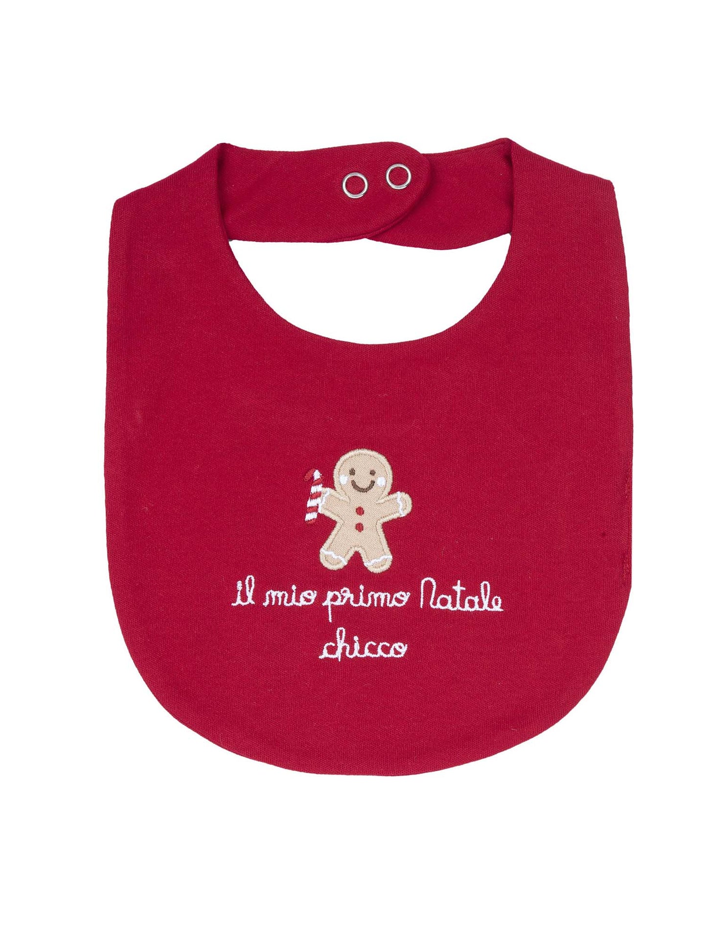 BAVETTA NATALE CON RICAMO CHICCO DA BIMBA ROSSO
