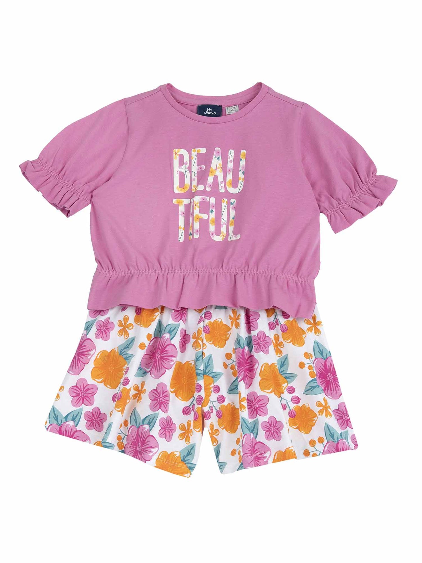 Completo Chicco con t-shirt e short fucsia per da bimba/o
