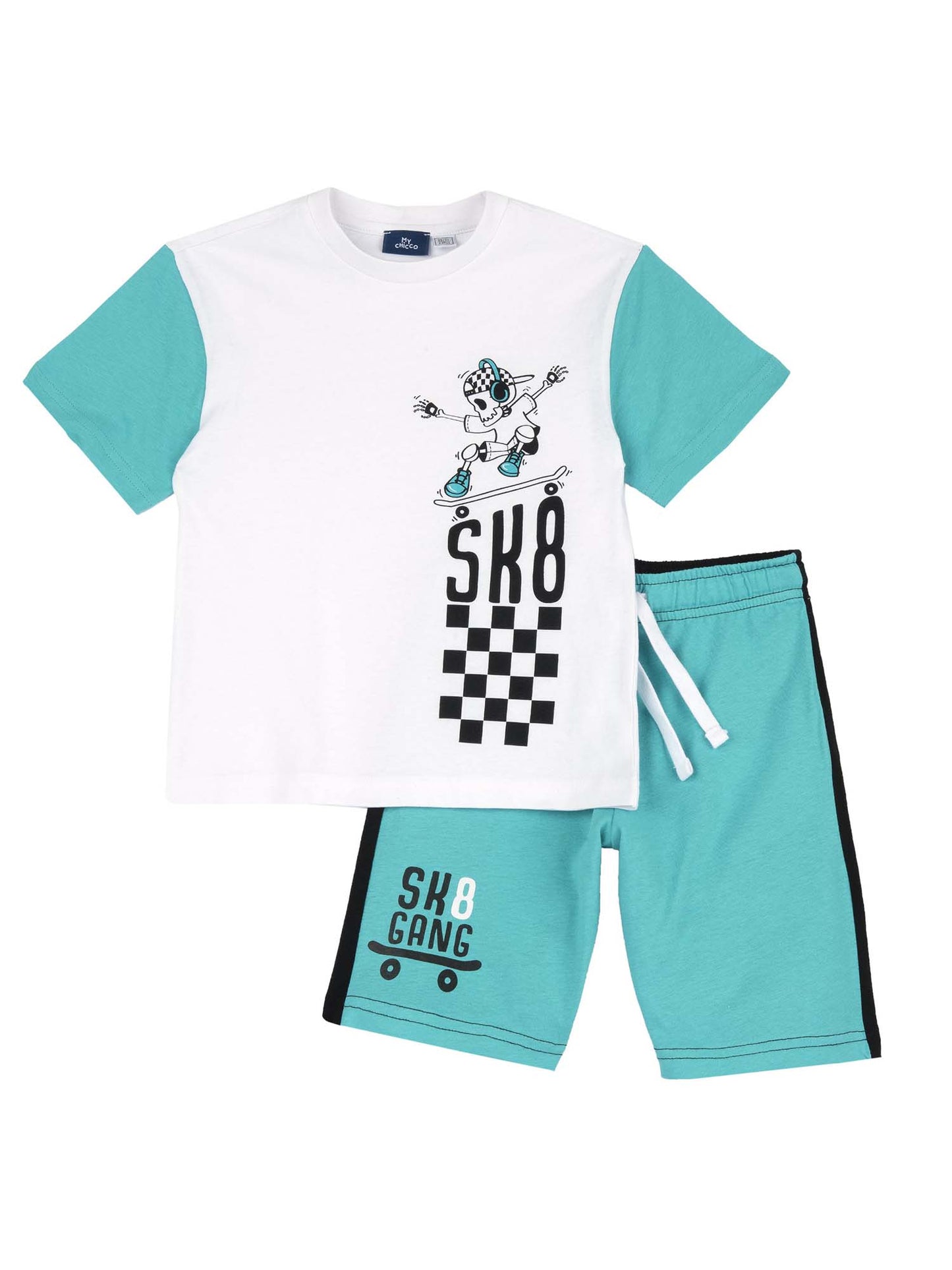 CHICCO T-SHIRT+SHORT - BIANCO TURCHESE