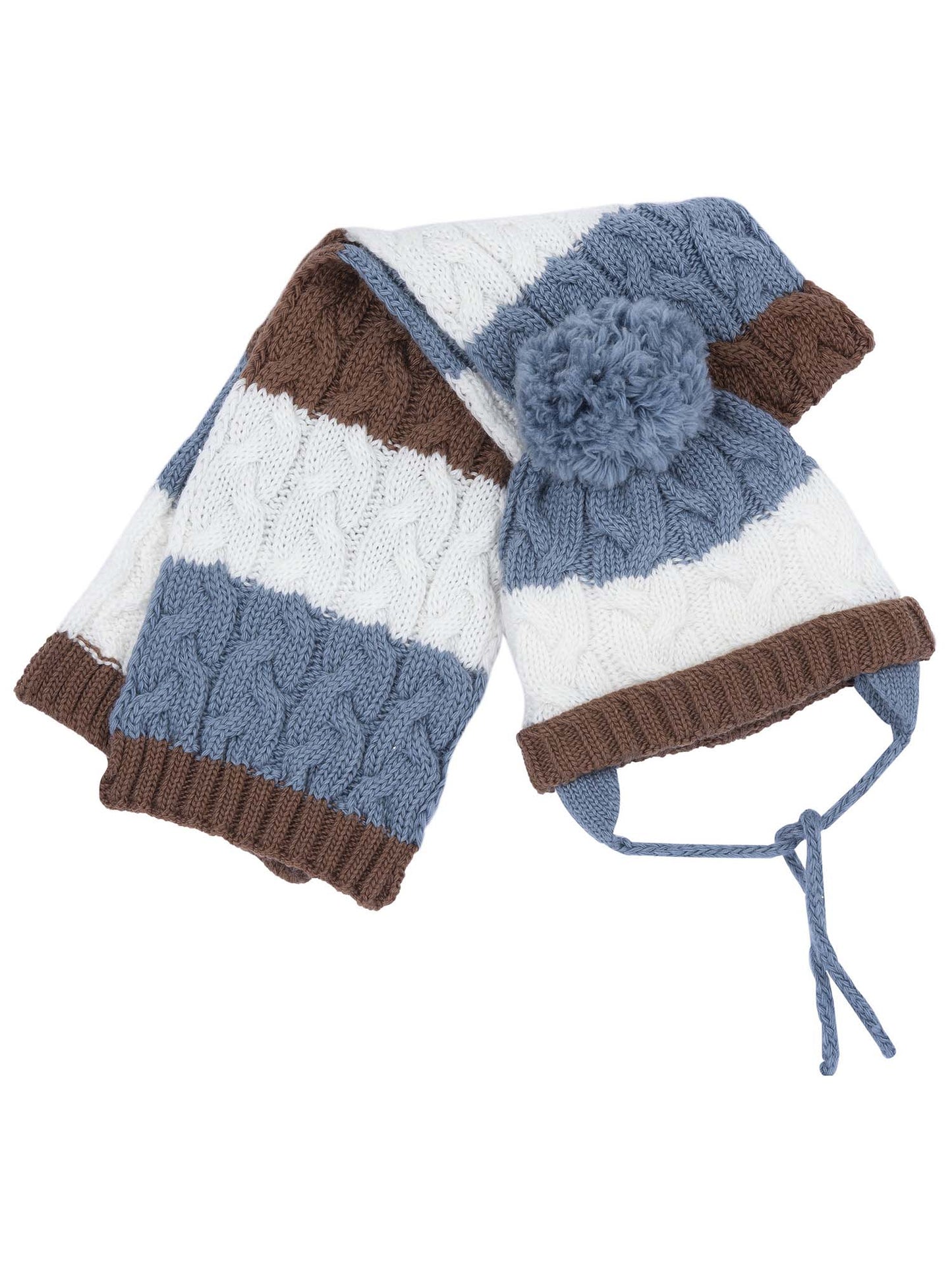 CAPPELLO+SCIARPA CON POM-PON CHICCO BAMBINO BIANCO CELESTE