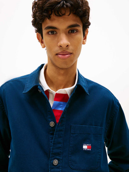 Camicia overshirt Tommy Jeans da uomo in cotone blu
