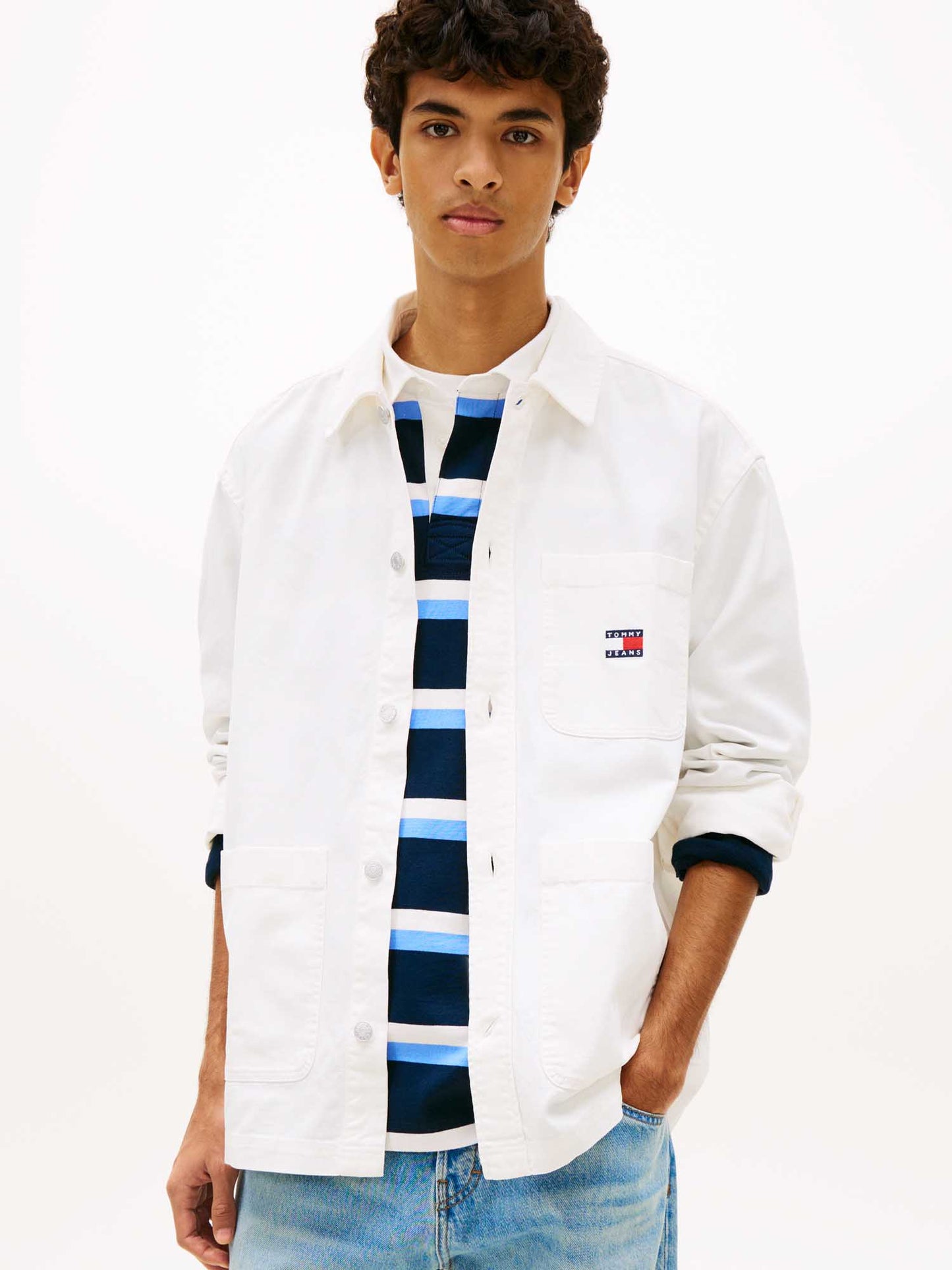 Camicia overshirt bianca Tommy Jeans da uomo in cotone