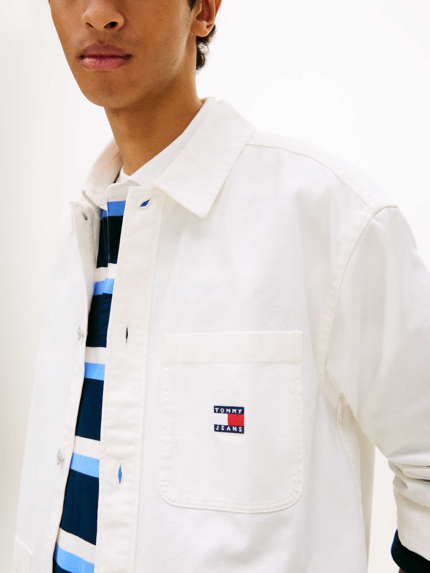 Camicia overshirt bianca Tommy Jeans da uomo in cotone
