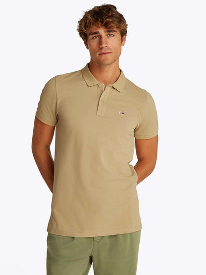 POLO SLIM PLACKET TOMMY JEANS UOMO BEIGE